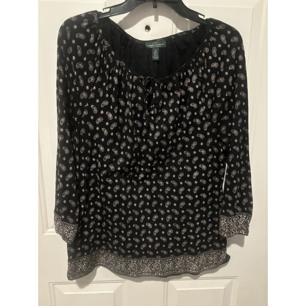 Ralph‎ Lauren Blouse Multicolor Paisley Vintage Peasant Boho Shirt Top M Black